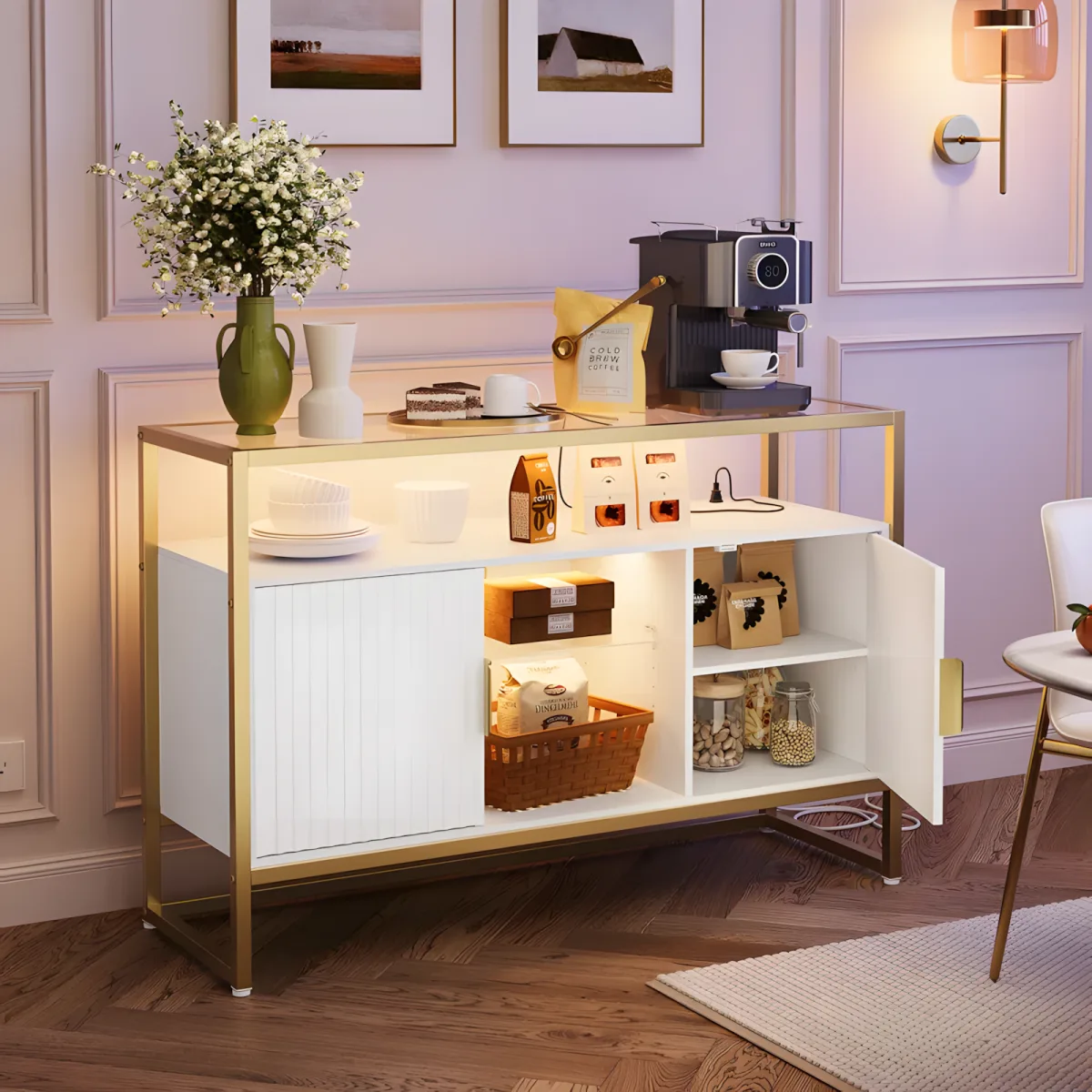 Edenza Fluted Entryway Cabinet Organizer Console Table
